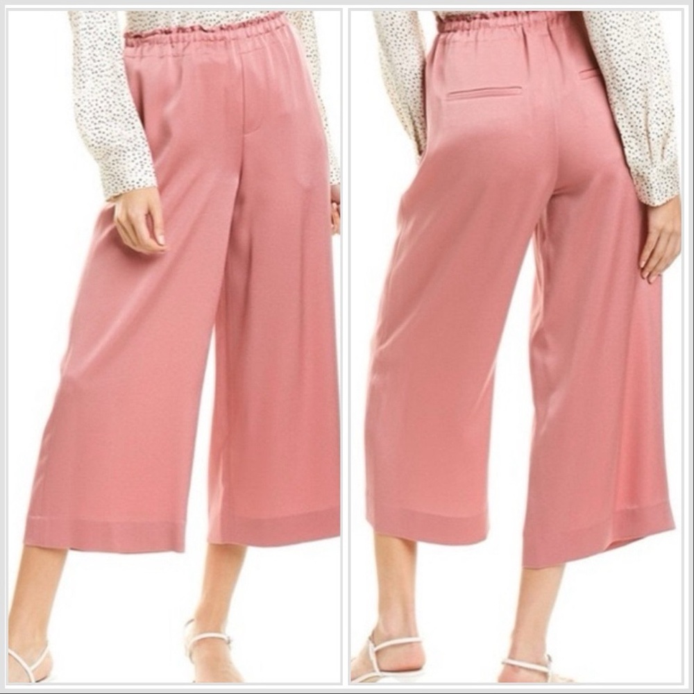 VINCE Mid-Rise Satin Culottes Rose Pink Large Pull-On Wide Leg Pants